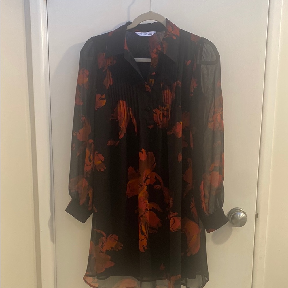 Black and Red Nine West Floral Sheer Dress